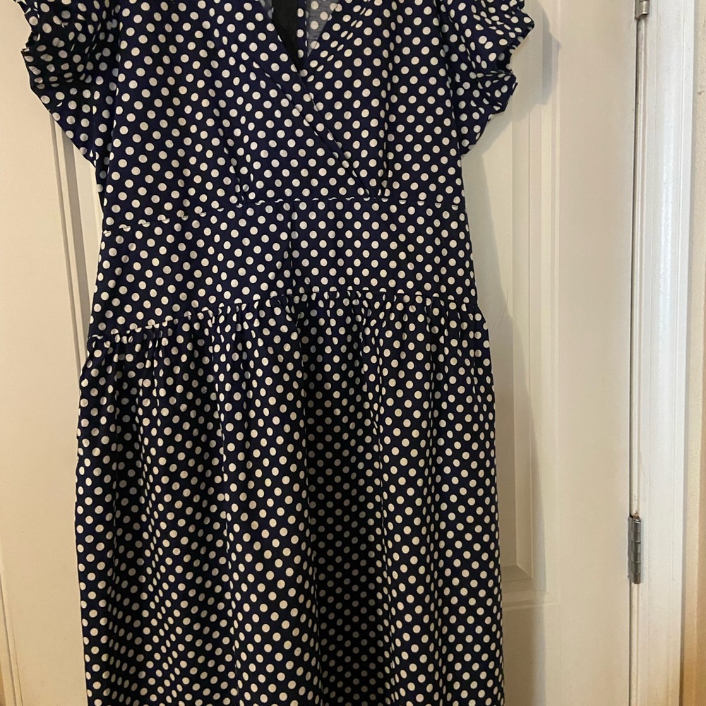 Women’s Shristi Blue and White Puff Sleeve Midi Sundress XL/XXL